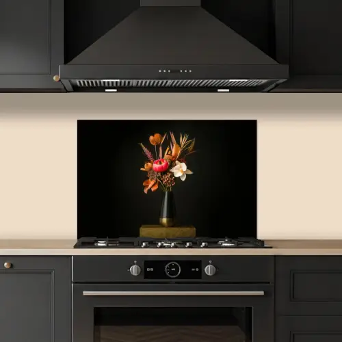 Boeket - Oranje - Gouden - vaas keuken achterwand spatscherm klein -sfeer1