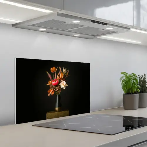 Boeket - Oranje - Gouden - vaas keuken achterwand spatscherm klein -3d_schuin