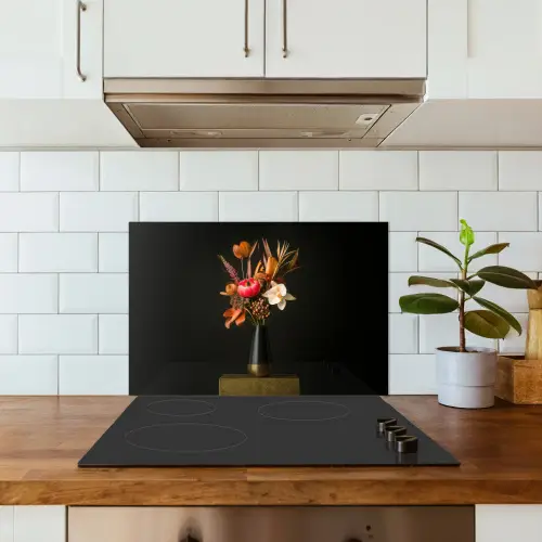 Boeket - Oranje - Gouden - vaas keuken achterwand spatscherm klein -sfeer2