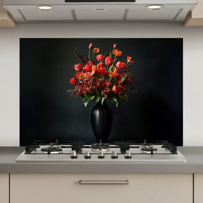 Boeket - Tulpen - Vaas - Rood keuken achterwand spatscherm klein -3d_website