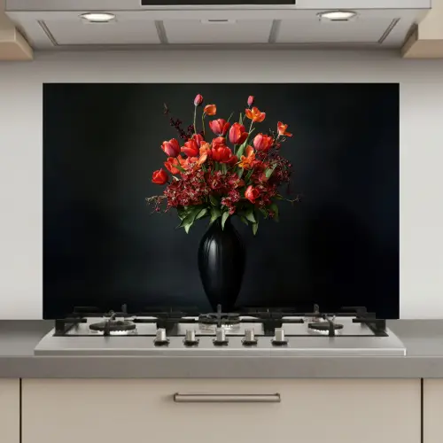 Boeket - Tulpen - Vaas - Rood keuken achterwand spatscherm klein -3d_website