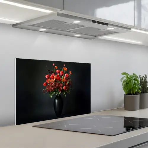 Boeket - Tulpen - Vaas - Rood keuken achterwand spatscherm klein -3d_schuin
