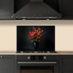 Boeket - Tulpen - Vaas - Rood keuken achterwand spatscherm klein -sfeer1