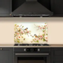 Takken - Bloemen - Vogeltjes - Roze keuken achterwand spatscherm klein -sfeer1