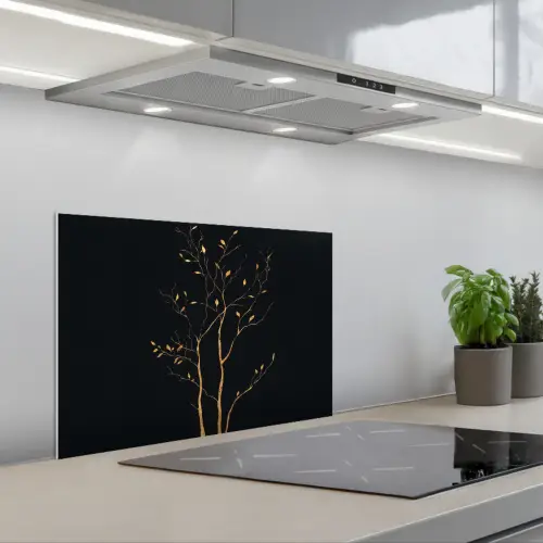 Takken - Blaadjes - Zwart keuken achterwand spatscherm klein -3d_schuin