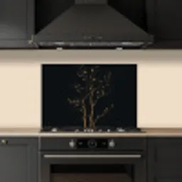 Takken - Blaadjes - Zwart keuken achterwand spatscherm klein -sfeer1