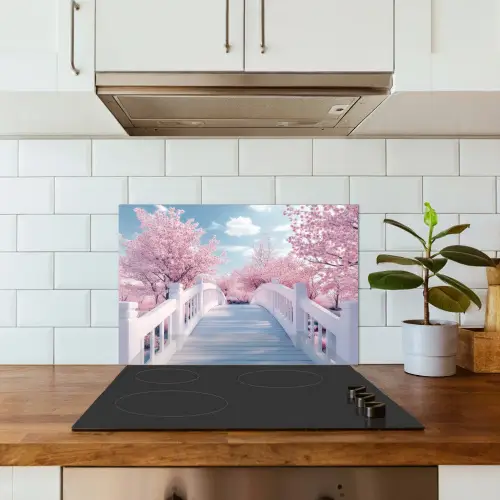 Brug - Kersenbomen - Wit keuken achterwand spatscherm klein -sfeer2