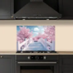 Brug - Kersenbomen - Wit keuken achterwand spatscherm klein -sfeer1