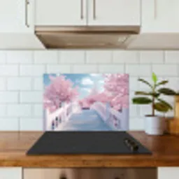 Brug - Kersenbomen - Wit keuken achterwand spatscherm klein -sfeer2
