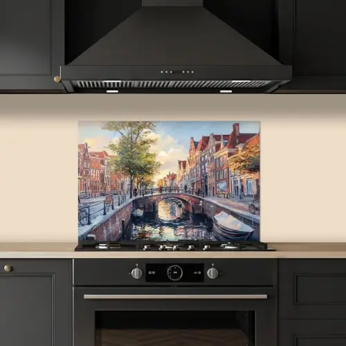 Brug - Stad - Huizen - Boot keuken achterwand spatscherm klein -sfeer1