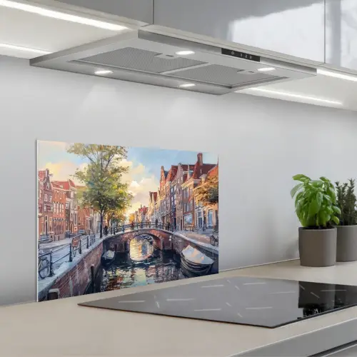 Brug - Stad - Huizen - Boot keuken achterwand spatscherm klein -3d_schuin