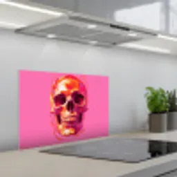Felroze - Tanden - Schedel keuken achterwand spatscherm klein -3d_schuin