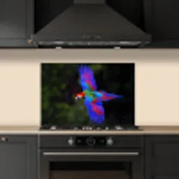 Felgekleurd - Papegaai - Bos - Vleugels keuken achterwand spatscherm klein -sfeer1