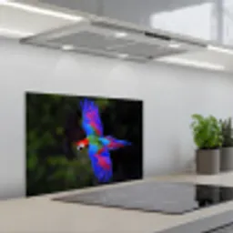 Felgekleurd - Papegaai - Bos - Vleugels keuken achterwand spatscherm klein -3d_schuin