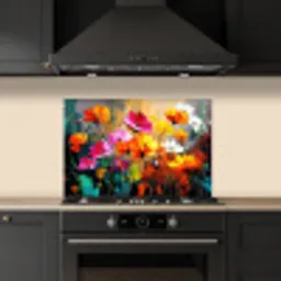 Felgekleurd - Bloemblaadjes - Abstract keuken achterwand spatscherm klein -sfeer1