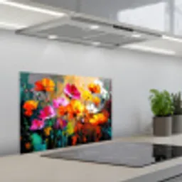 Felgekleurd - Bloemblaadjes - Abstract keuken achterwand spatscherm klein -3d_schuin