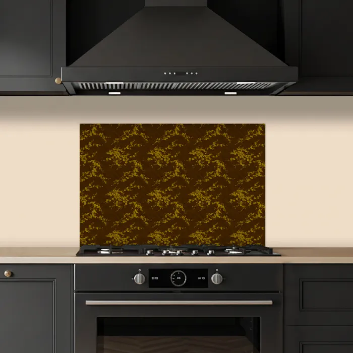 Bruin - Bloemen - Goud keuken achterwand spatscherm klein 900 -sfeer1