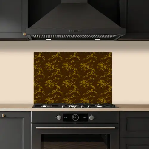 Bruin - Bloemen - Goud keuken achterwand spatscherm klein 900 -sfeer1