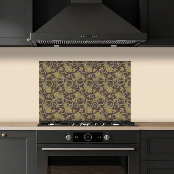 Bruin - Groen - Bloemen keuken achterwand spatscherm klein 900 -sfeer1