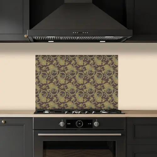 Bruin - Groen - Bloemen keuken achterwand spatscherm klein 900 -sfeer1
