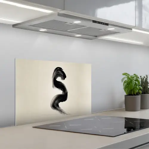 Penseelstreek - Zwart - Minimalistisch keuken achterwand spatscherm klein -3d_schuin