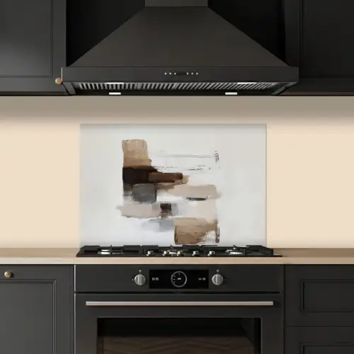 Penseelstreken - Balans - Beige - Bruin keuken achterwand spatscherm klein -sfeer1