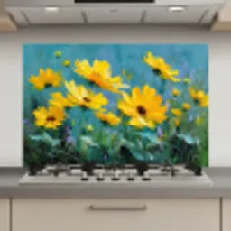 Penseelstreken - Bloemen - Felgeel - Abstract keuken achterwand spatscherm klein -3d_website