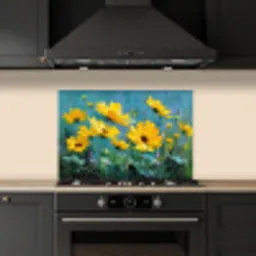 Penseelstreken - Bloemen - Felgeel - Abstract keuken achterwand spatscherm klein -sfeer1