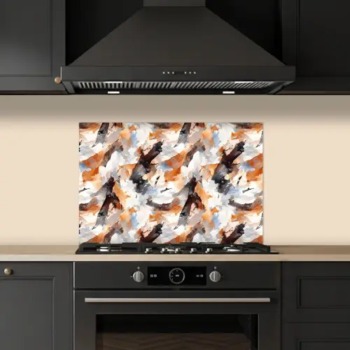 Penseelstreken - Oranje - Grijs keuken achterwand spatscherm klein 900 -sfeer1