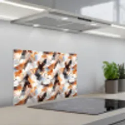 Penseelstreken - Oranje - Grijs keuken achterwand spatscherm klein 900 -3d_schuin