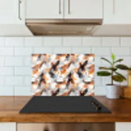 Penseelstreken - Oranje - Grijs keuken achterwand spatscherm klein 900 -sfeer2