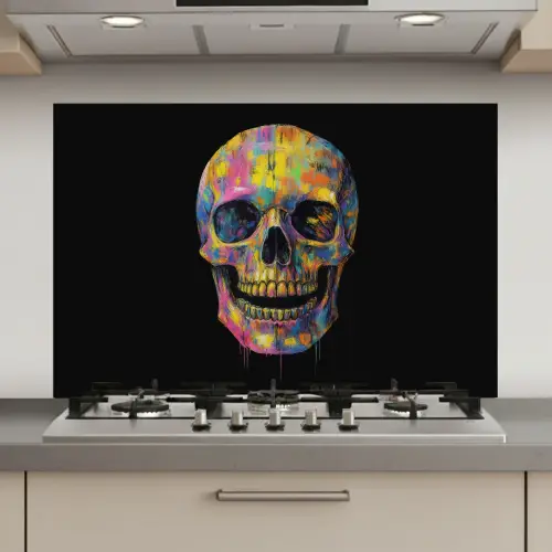 Penseelstreken - Schedel - Kleurrijk - Abstract keuken achterwand spatscherm klein -3d_website