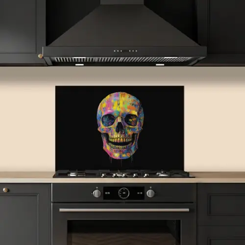 Penseelstreken - Schedel - Kleurrijk - Abstract keuken achterwand spatscherm klein -sfeer1