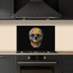 Penseelstreken - Schedel - Kleurrijk - Abstract keuken achterwand spatscherm klein -sfeer1
