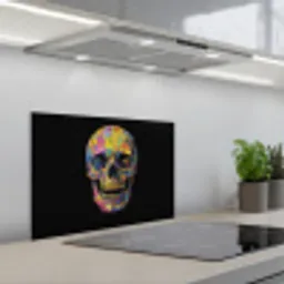 Penseelstreken - Schedel - Kleurrijk - Abstract keuken achterwand spatscherm klein -3d_schuin