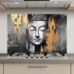 Boedhha - Penseelstreken - Goud - Abstract keuken achterwand spatscherm klein -3d_website