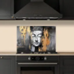 Boedhha - Penseelstreken - Goud - Abstract keuken achterwand spatscherm klein -sfeer1