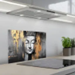 Boedhha - Penseelstreken - Goud - Abstract keuken achterwand spatscherm klein -3d_schuin