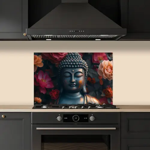 Boeddha - Bloemen - Buddha - Beeld - Kunst keuken achterwand spatscherm klein -sfeer1