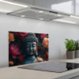Boeddha - Bloemen - Buddha - Beeld - Kunst keuken achterwand spatscherm klein -3d_schuin