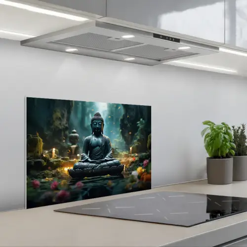 Boeddha - Beeld - Buddha - Zen - Kunst - Boedha keuken achterwand spatscherm klein -3d_schuin