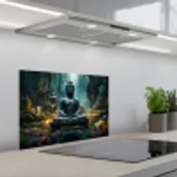Boeddha - Beeld - Buddha - Zen - Kunst - Boedha keuken achterwand spatscherm klein -3d_schuin