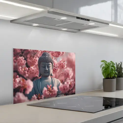 Boeddha - Beeld - Sakura - Buddha - Kersenbloesem keuken achterwand spatscherm klein -3d_schuin