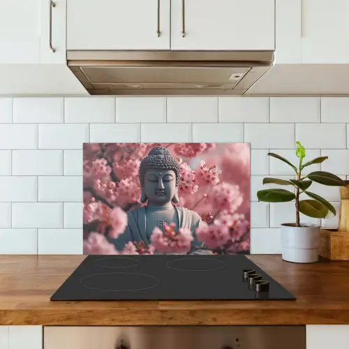 Boeddha - Beeld - Sakura - Buddha - Kersenbloesem keuken achterwand spatscherm klein -sfeer2