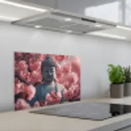 Boeddha - Beeld - Sakura - Buddha - Kersenbloesem keuken achterwand spatscherm klein -3d_schuin