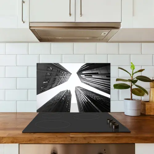 Gebouwen - Lucht - Zwart keuken achterwand spatscherm klein -sfeer2