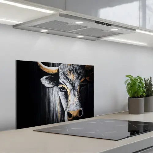 Stier - Hoorns - Snuit - Goud keuken achterwand spatscherm klein -3d_schuin