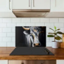 Stier - Hoorns - Snuit - Goud keuken achterwand spatscherm klein -sfeer2