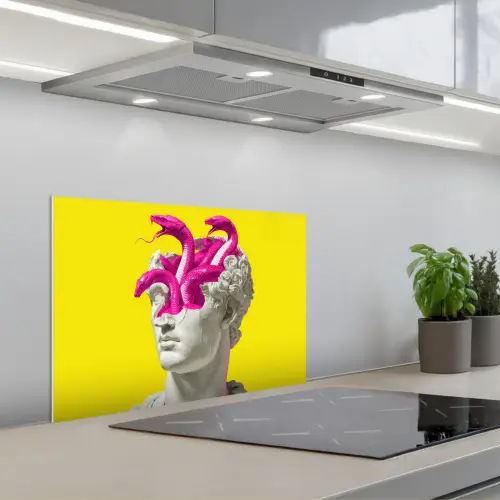 Buste - Slangen - Geel keuken achterwand spatscherm klein -3d_schuin