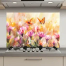 Vlinders - Oranje - Bloemen keuken achterwand spatscherm klein -3d_website
